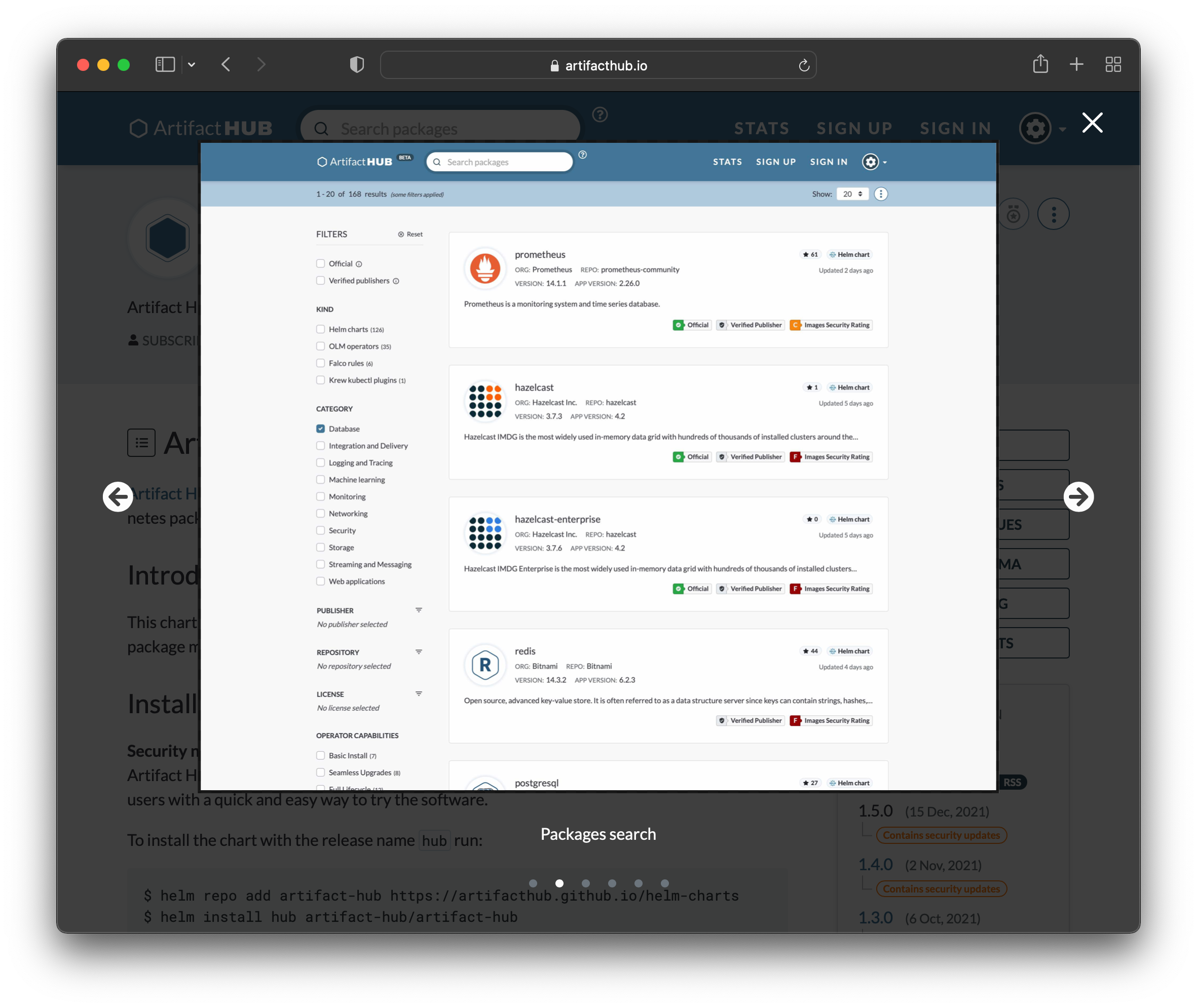 Artifact Hub screenshots